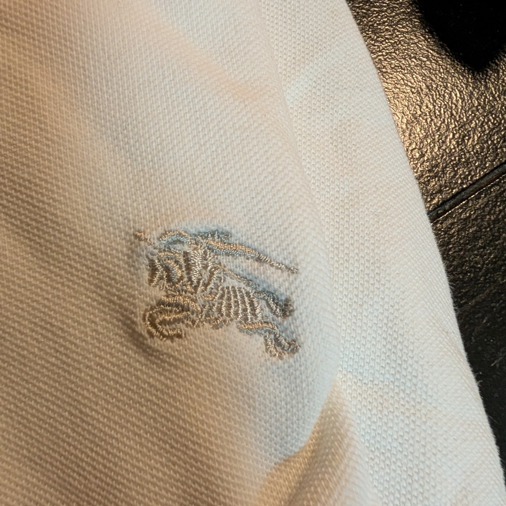 Burberry White Polo Shirt with Check Trim - Picture 3 of 4